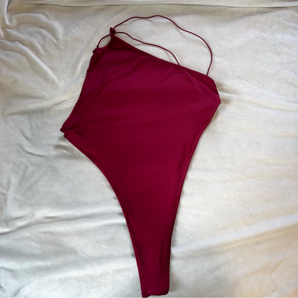Red One Sided Thong Bodysuit Open Side Open Back 1XL Curve